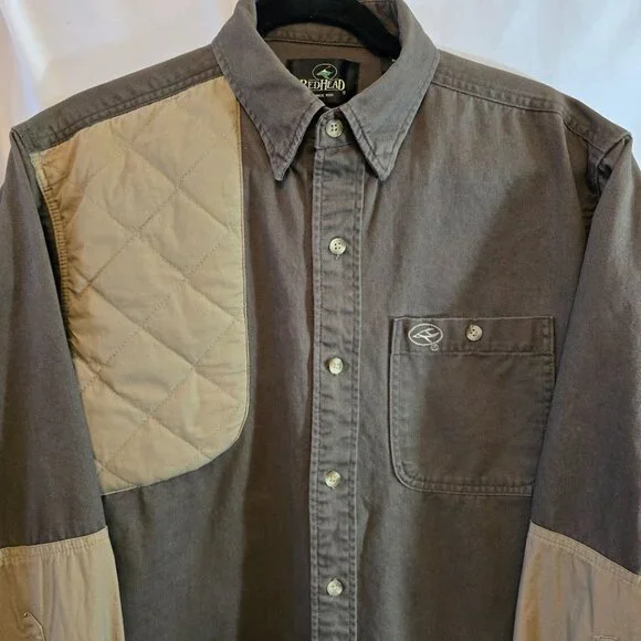 REDHEAD MENS 90S VINTAGE OUTDOOR 100% COTTON SHIRT BROWN TAN LONG SLEEVE MEDIUM - Picture 4 of 11
